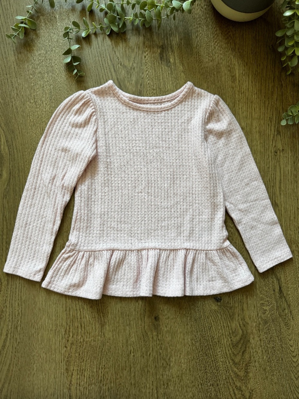 Cat & Jack Girls 5T Pink Waffle Knit Peplum Long Sleeve Top